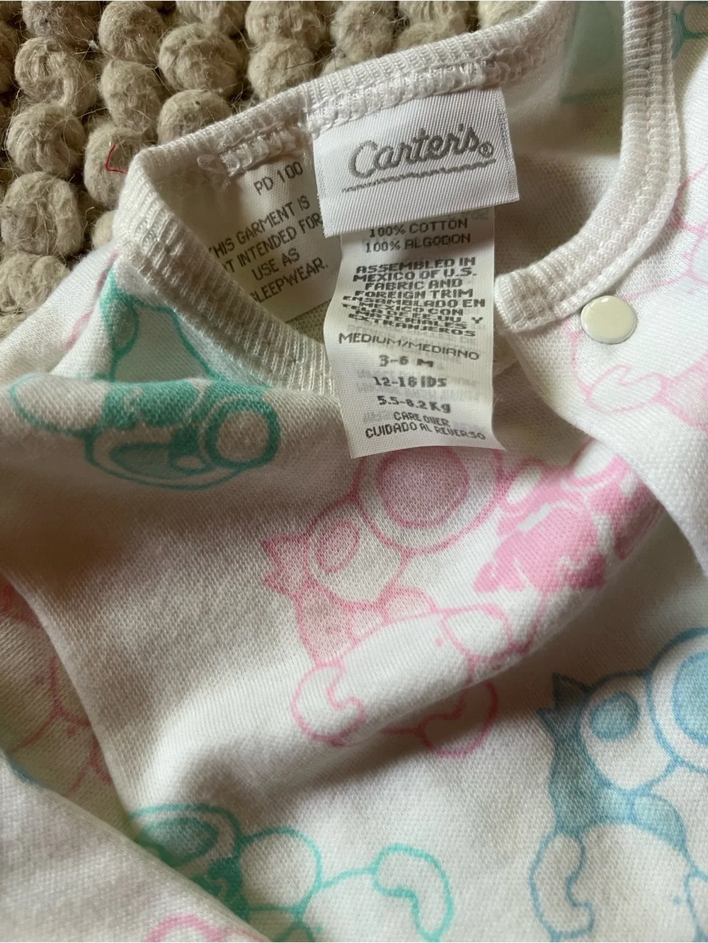 VINTAGE NOS Carter's Baby Playwear Two-Piece Pajama Set in Pastel Pink & Teal
